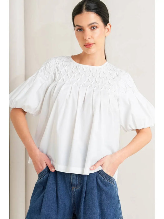 Honeycomb Bubble Sleeve Top