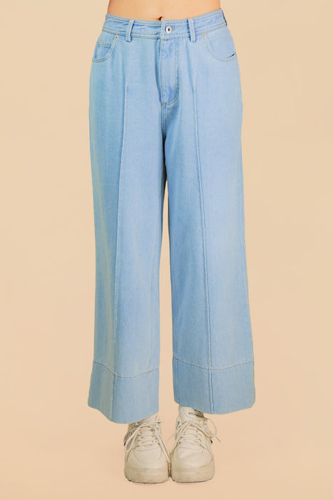 Front Seam Wide Leg Cropped Jeans