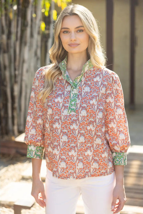 1/4 Button Floral Print Top