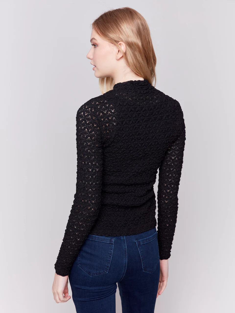 STRETCH LACE MOCK NECK TOP