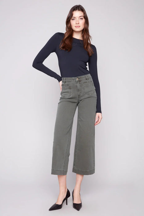 Cropped Flare Front Patch Pocket Pant