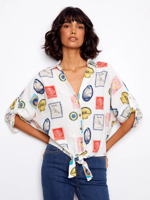 Printed Front Tie Blouse