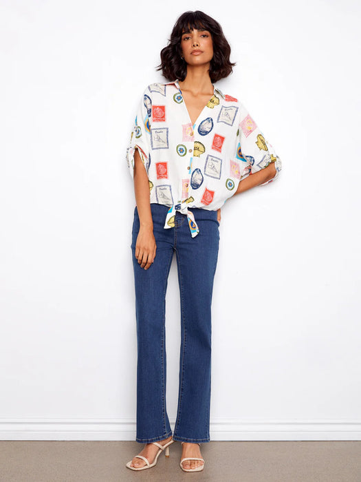 Printed Front Tie Blouse