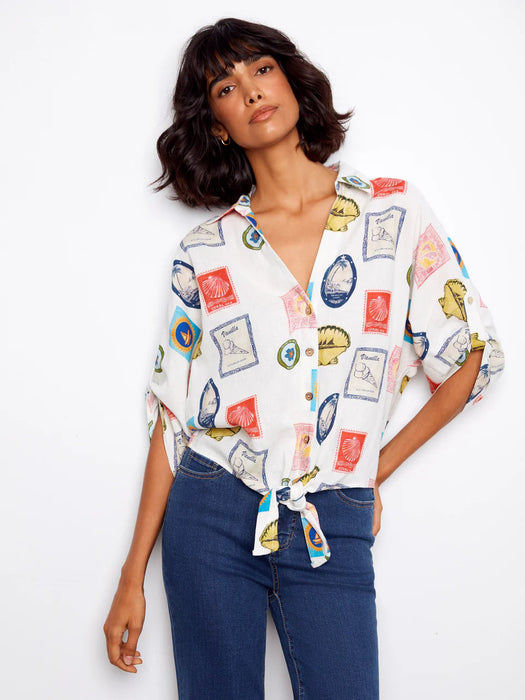 Printed Front Tie Blouse