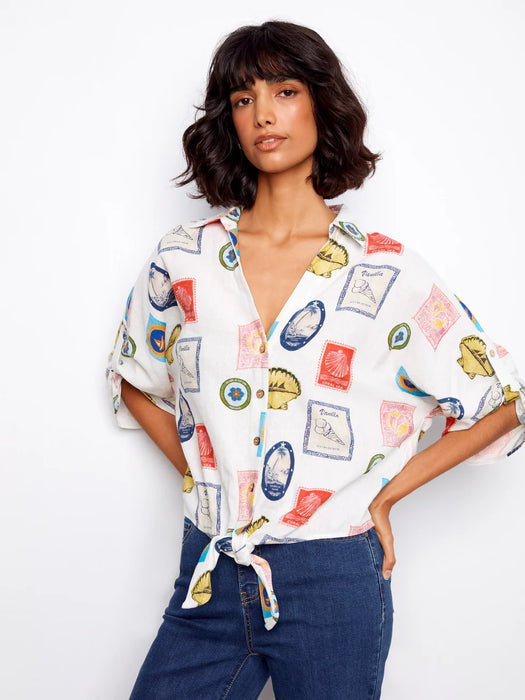 Printed Front Tie Blouse