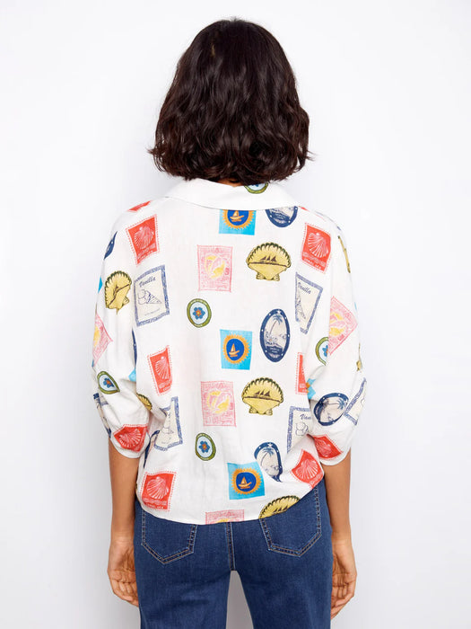 Printed Front Tie Blouse