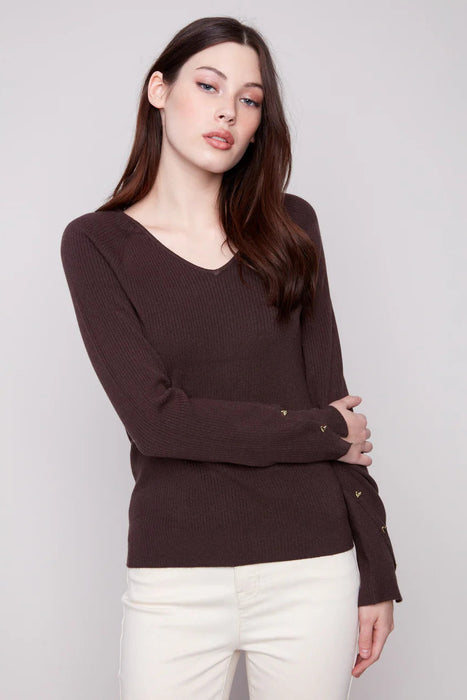 Ribbed Knit Sweater with Heart Rivets