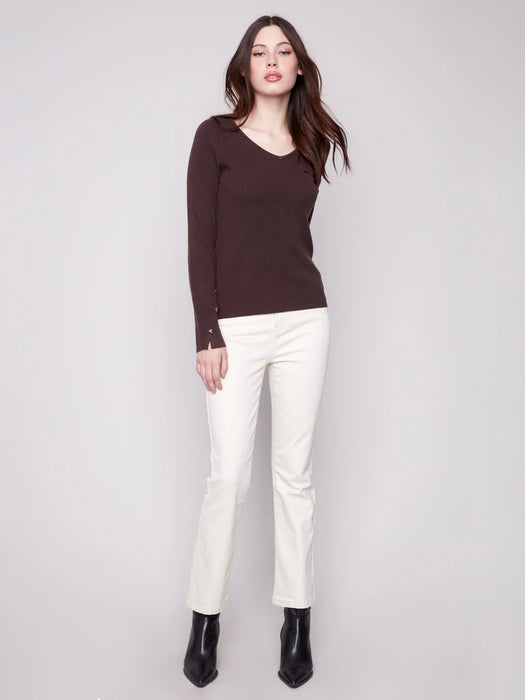 Ribbed Knit Sweater with Heart Rivets