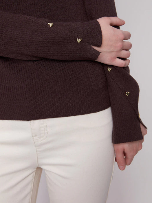 Ribbed Knit Sweater with Heart Rivets