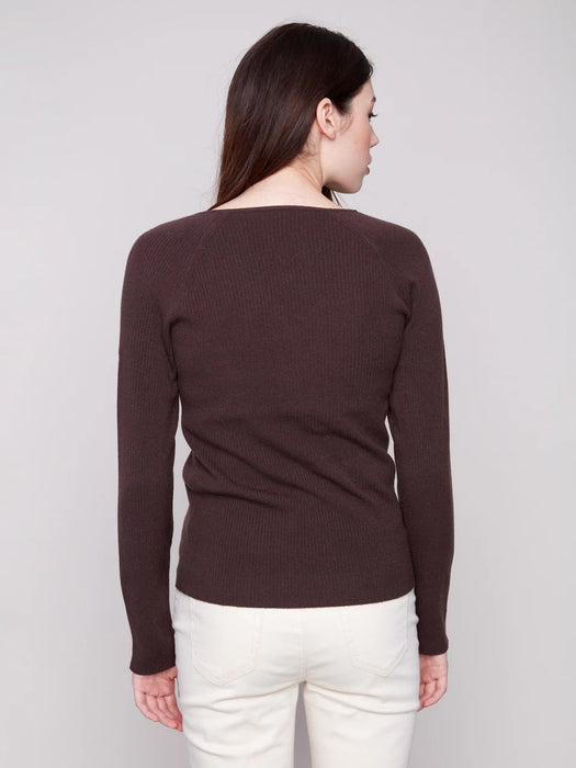 Ribbed Knit Sweater with Heart Rivets