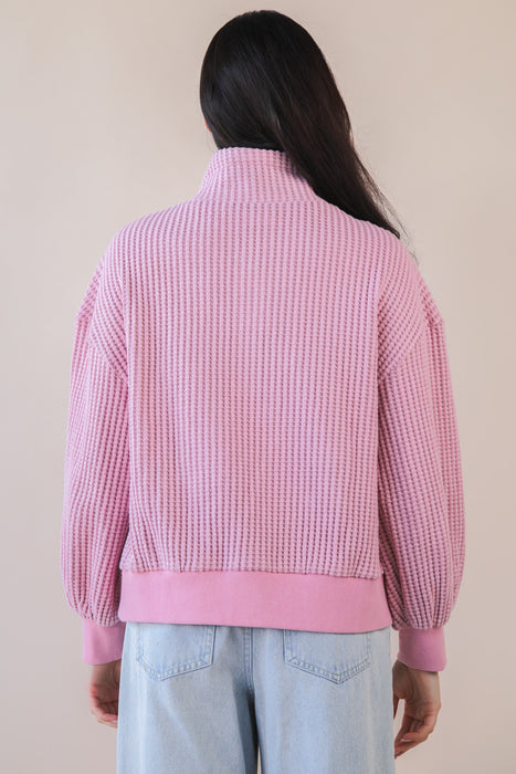 Waffle Weave High Neck Top Pink