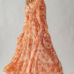 ORANGE FLORAL BUTTON DETAIL DRESS