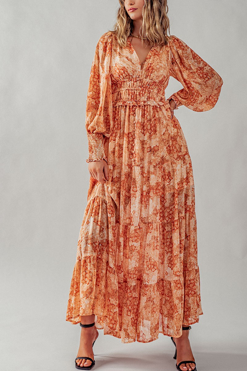 ORANGE FLORAL BUTTON DETAIL DRESS