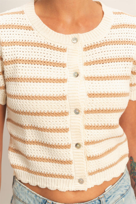 Stripe Knit Button Up Sweater