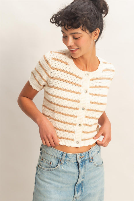 Stripe Knit Button Up Sweater