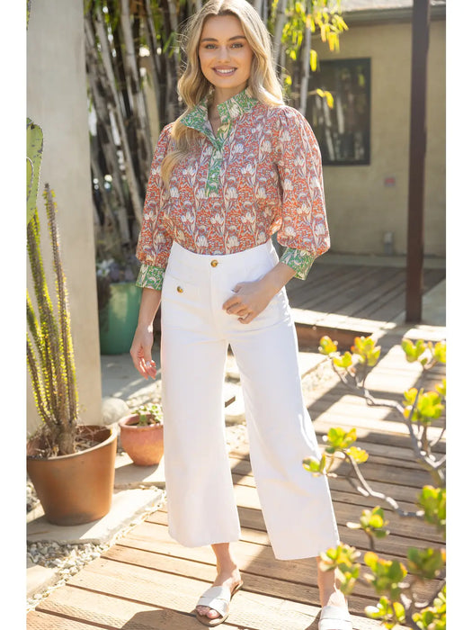 1/4 Button Floral Print Top