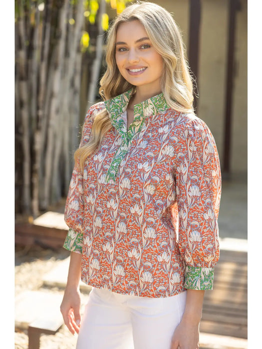 1/4 Button Floral Print Top