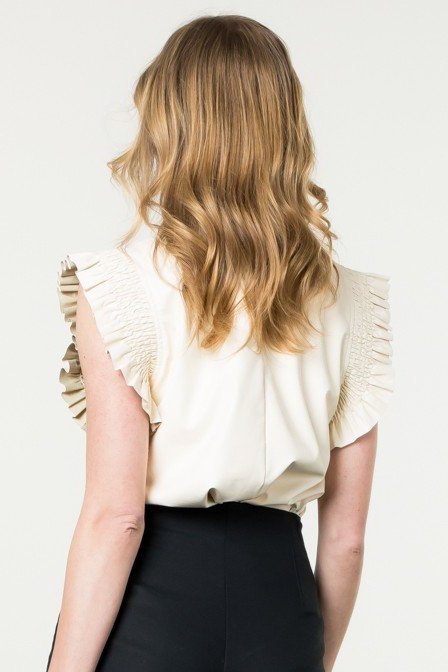 FLUTTER SLEEVE LEATHER TOP