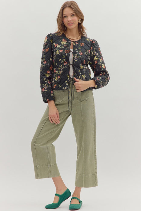 Front Tie Quilted Floral Jacket