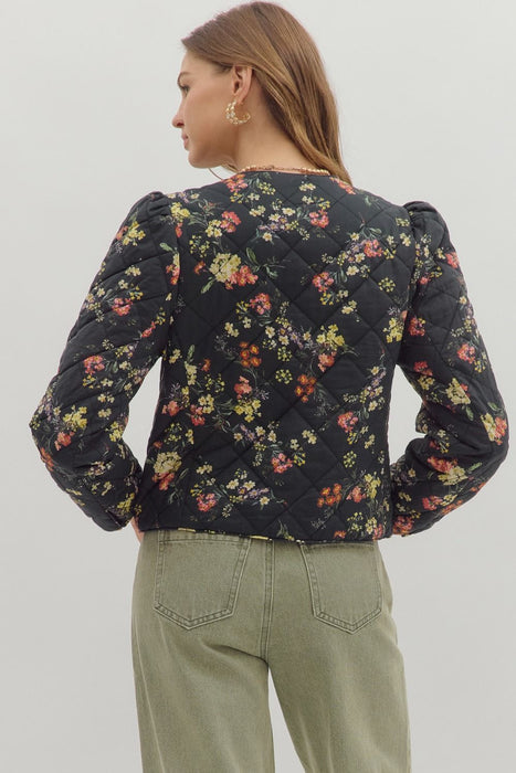 Front Tie Quilted Floral Jacket