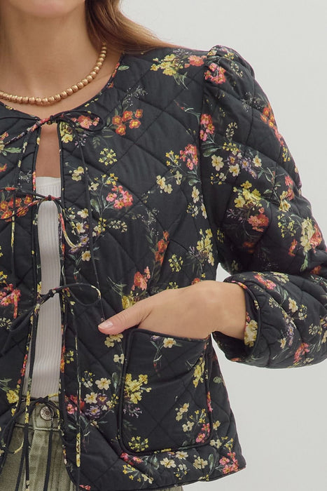 Front Tie Quilted Floral Jacket
