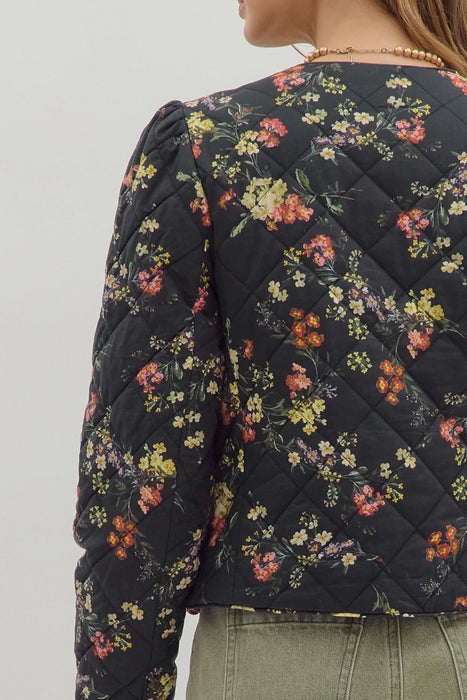 Front Tie Quilted Floral Jacket