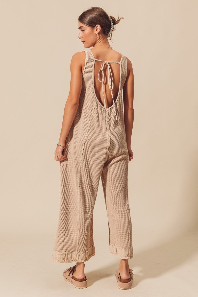 THERMAL WAFFLE WIDE LEG OVERALLS