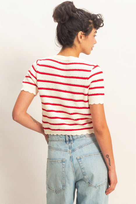 Stripe Knit Button Up Sweater