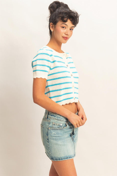 Stripe Knit Button Up Sweater