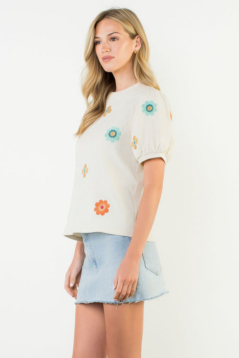 Embroidered Detail Suede Top