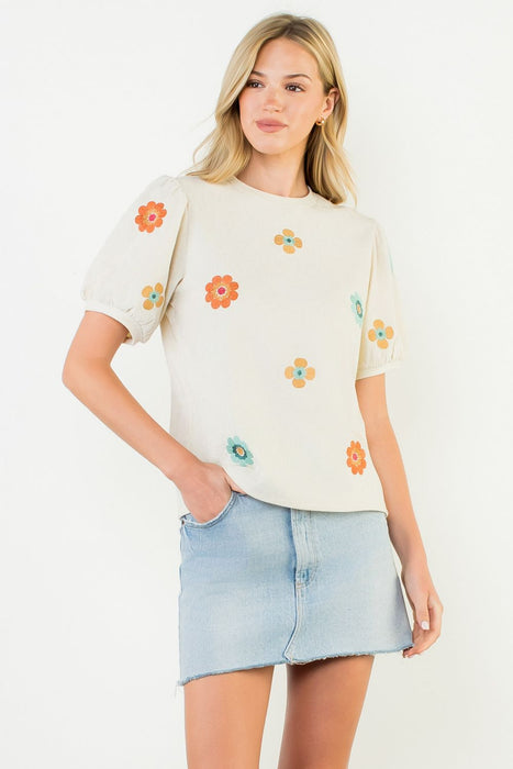 Embroidered Detail Suede Top
