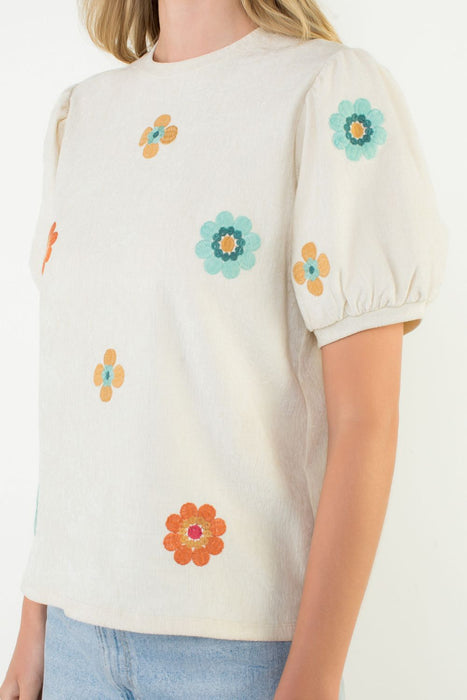Embroidered Detail Suede Top