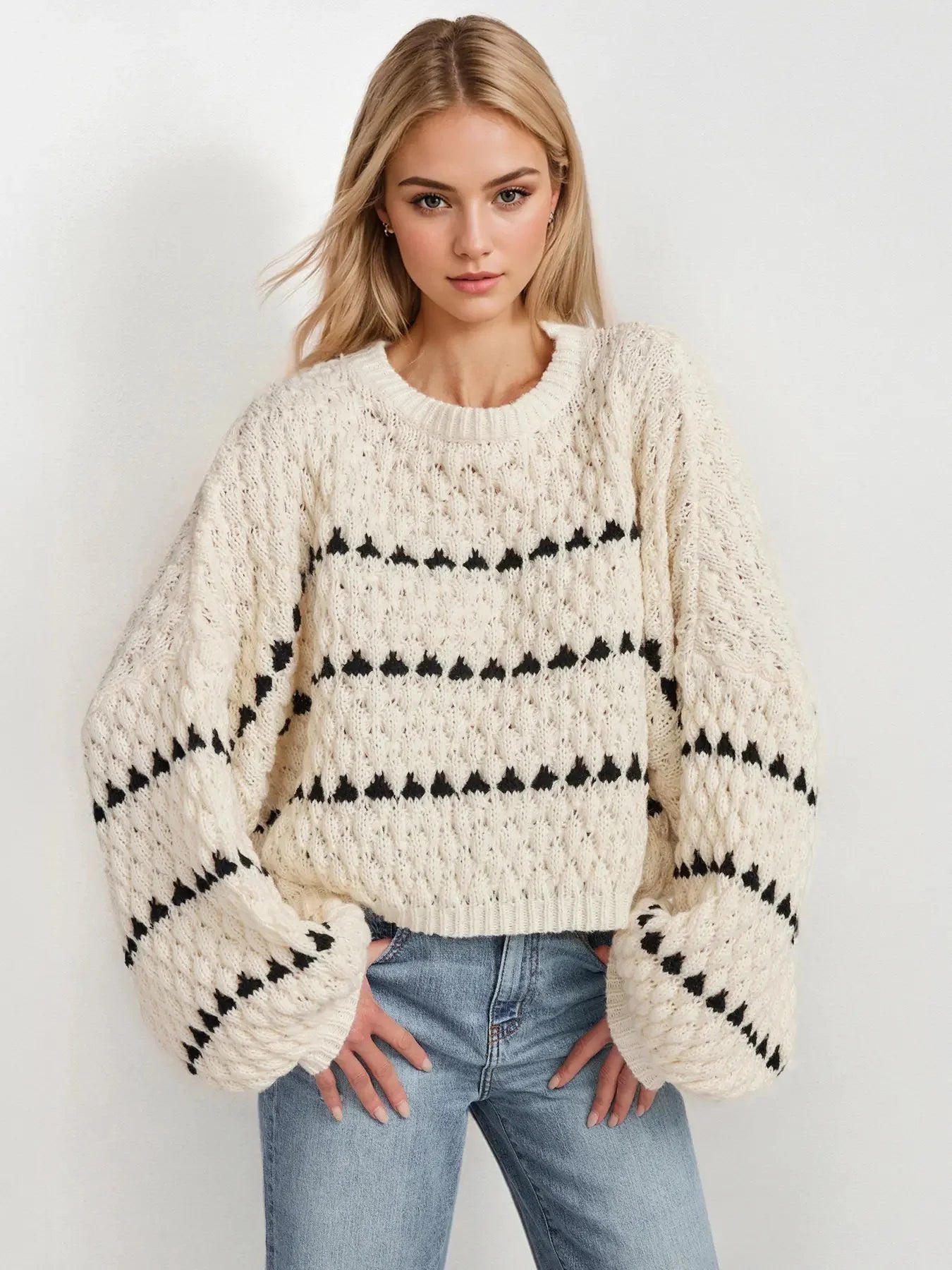 POPCORN STRIPE CREWNECK SWEATER