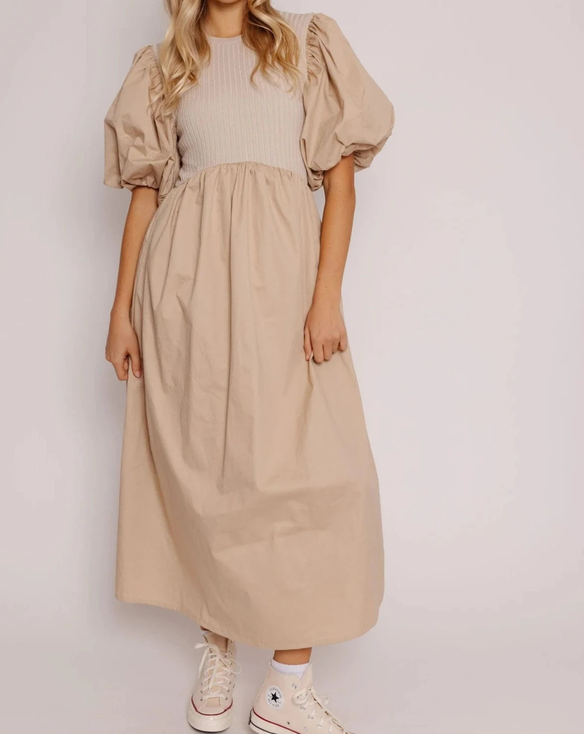 KENZIE MIDI DRESS WITH PUFF SLEEVE