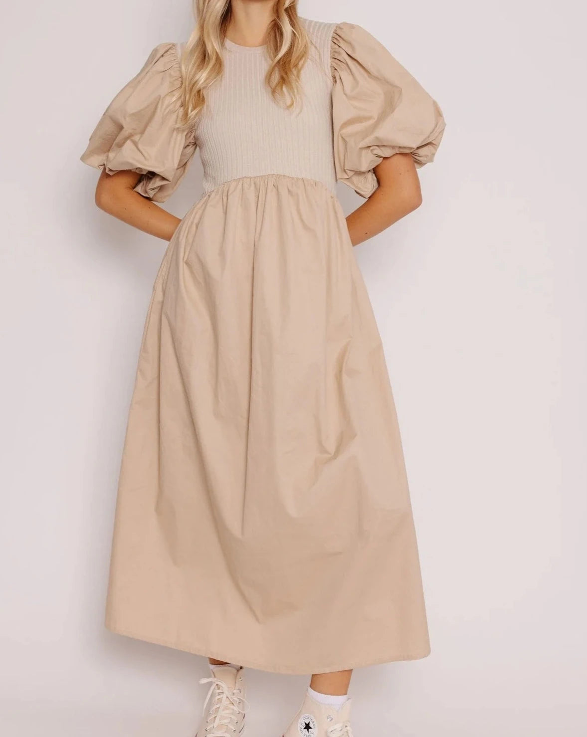 KENZIE MIDI DRESS WITH PUFF SLEEVE