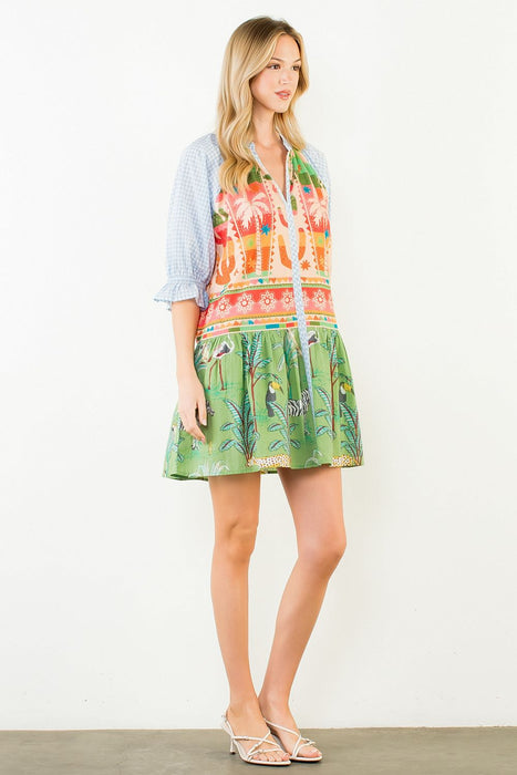 Patterned V Neck Dress