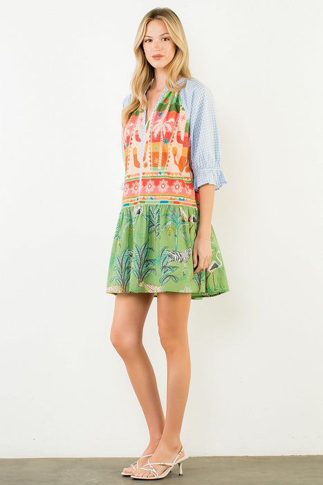 Patterned V Neck Dress