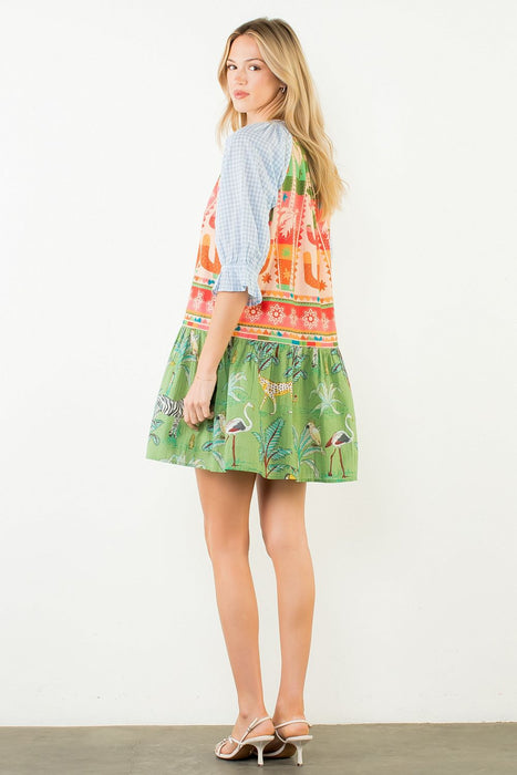 Patterned V Neck Dress