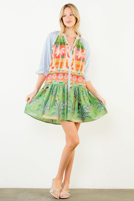 Patterned V Neck Dress