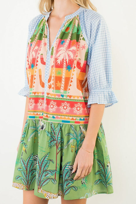 Patterned V Neck Dress
