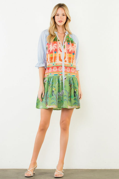 Patterned V Neck Dress
