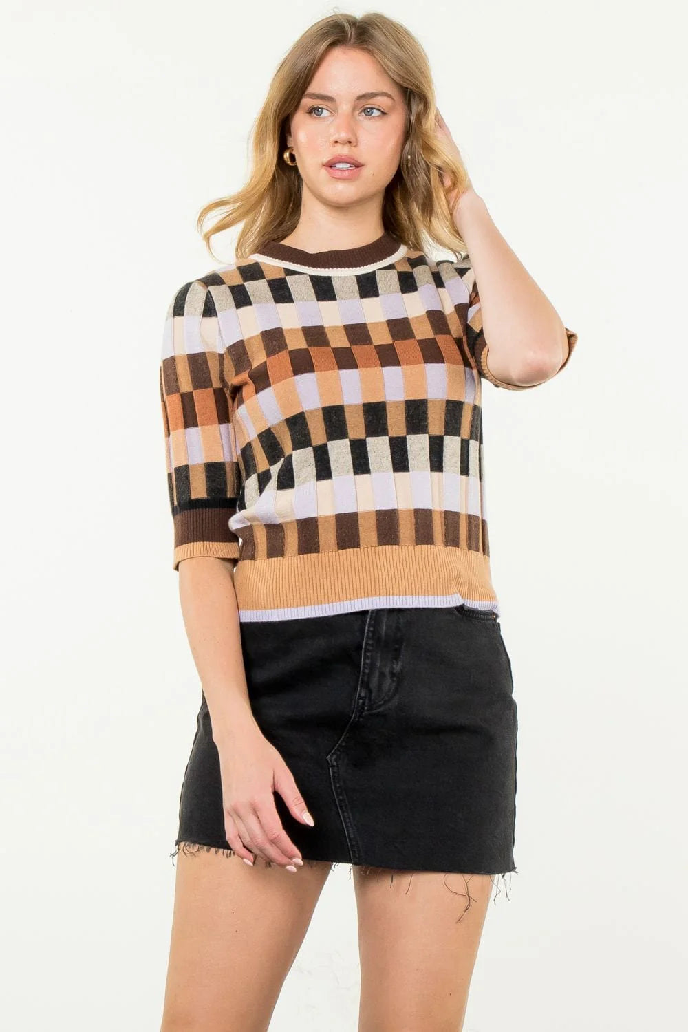 CHECKERED KNIT TOP