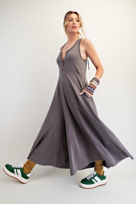 Sleeveless Button Down Wide Dress