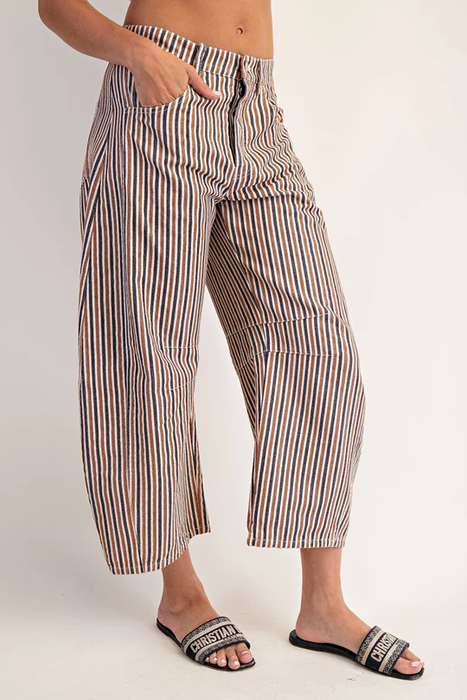 Mineral Wash Striped Barrel Leg Jeans