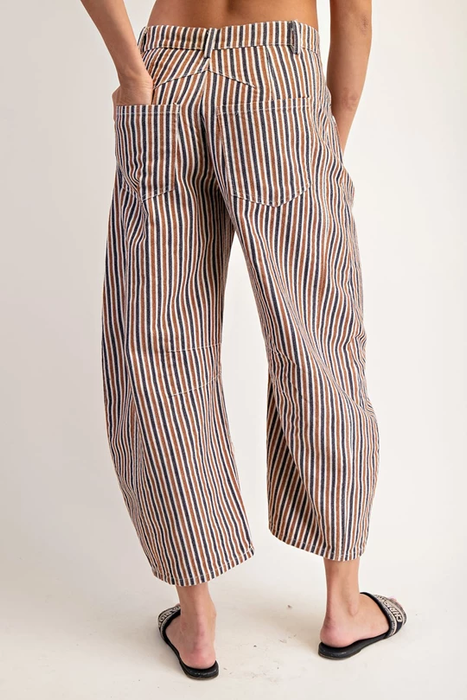 Mineral Wash Striped Barrel Leg Jeans
