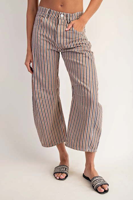 Mineral Wash Striped Barrel Leg Jeans