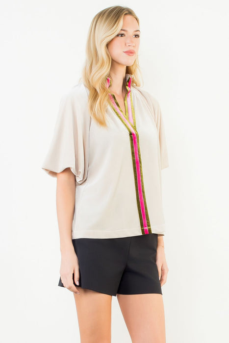 Velvet Top Green Pink Stripe