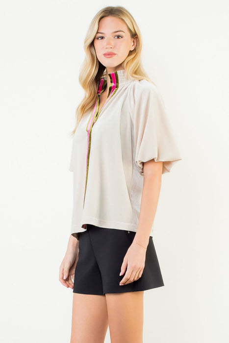 Velvet Top Green Pink Stripe