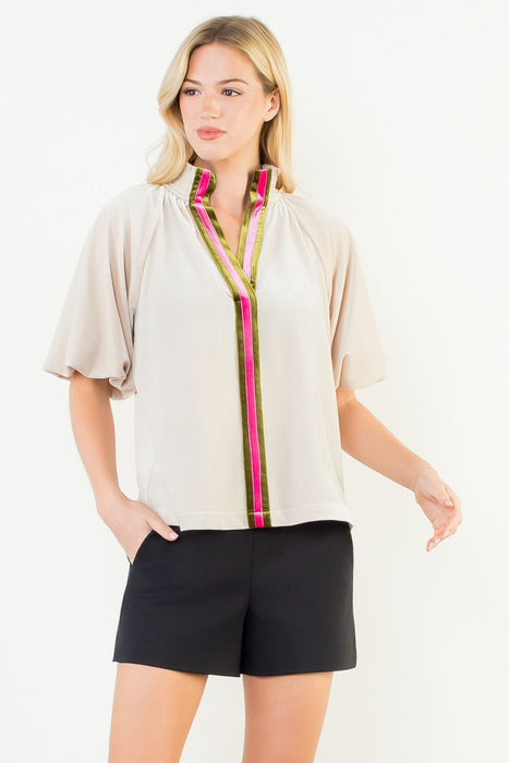 Velvet Top Green Pink Stripe