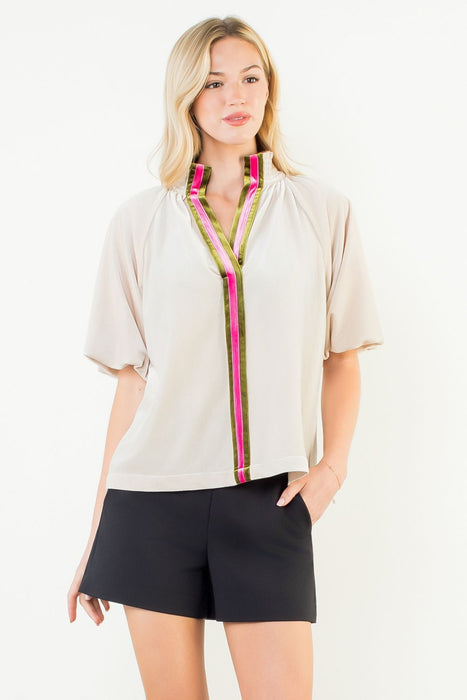 Velvet Top Green Pink Stripe